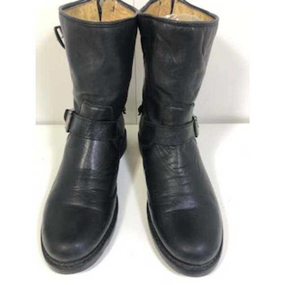 Frye Leather Buckle Wrapped Veronica Back Zip Biker Short Boots Black US 7B - Picture 1 of 9